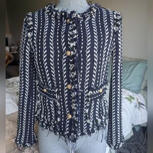 Jealous Tomato Navy and Cream Striped Blazer